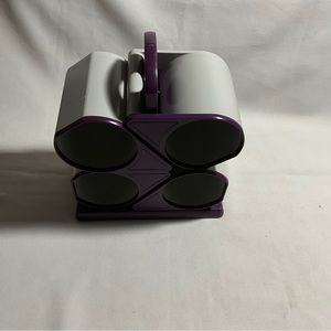 Vintage Set 4 Charwood  Purple  Cream Melamine Stacking Coffee Mug Cup &  Stand